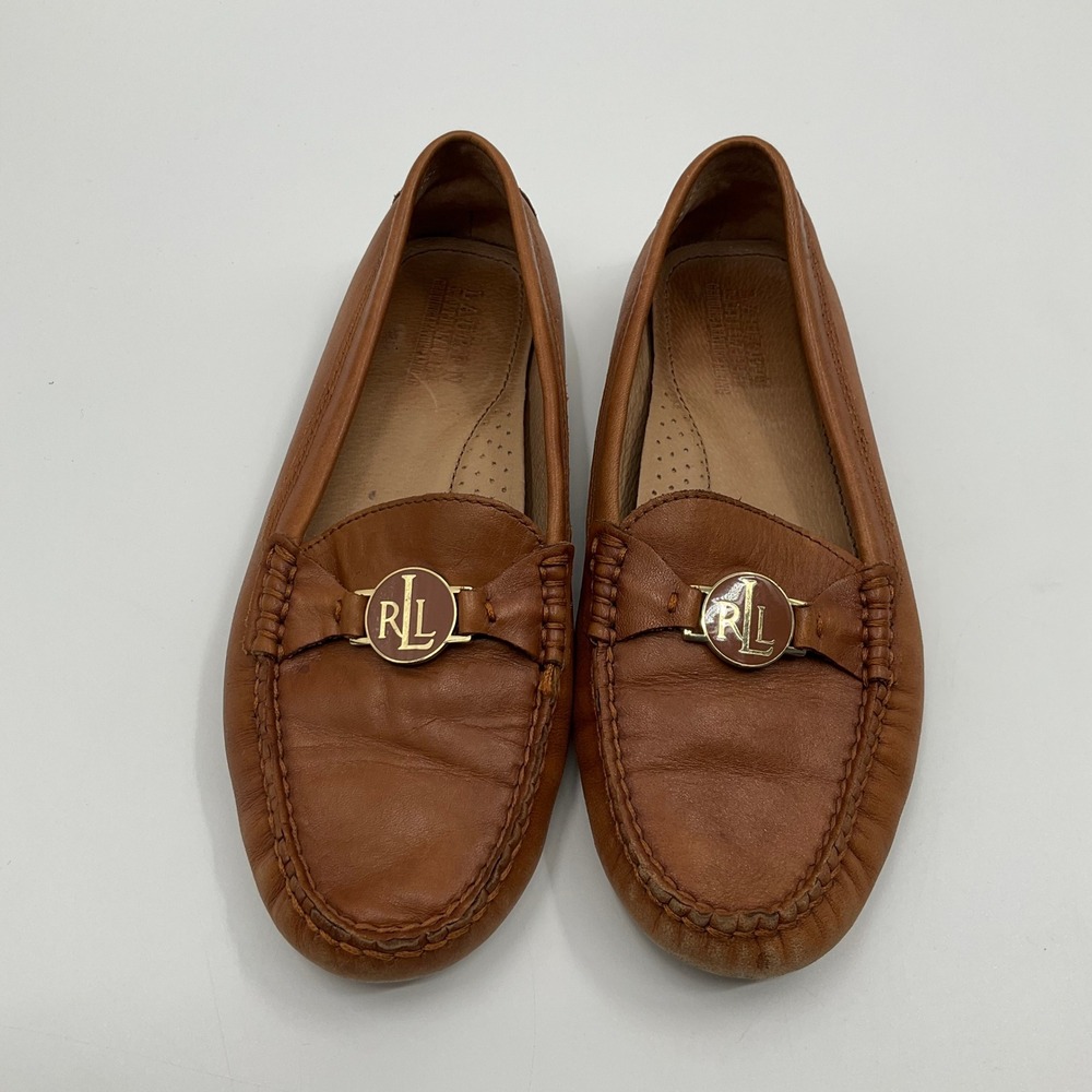 Lauren Ralph Lauren Brown Leather Driving Mocs 7B Preppy Quiet Luxury Loafers